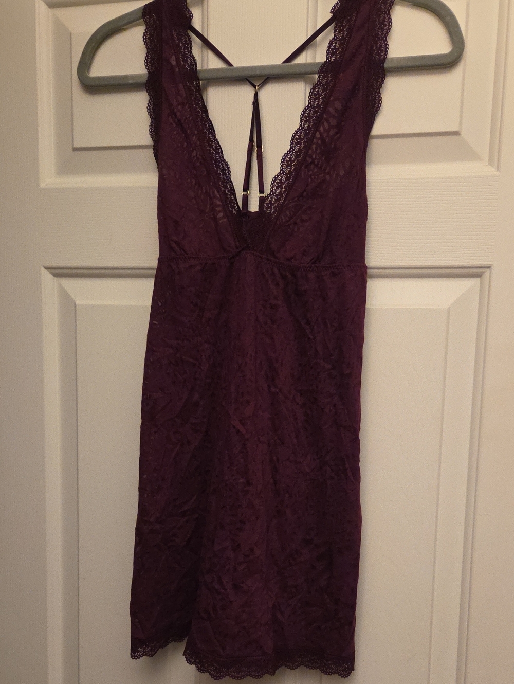Flora Nikrooz Plum Lace Chemise with Strappy Back